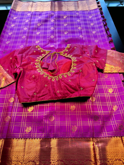 Premium Kanjivaram Saree Wedding Saree with Maggam Work Blouse Purple