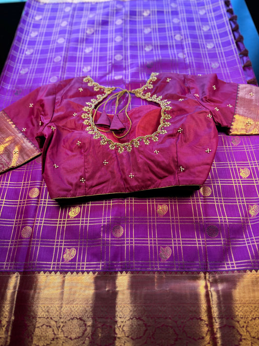 Premium Kanjivaram Saree Wedding Saree with Maggam Work Blouse Purple