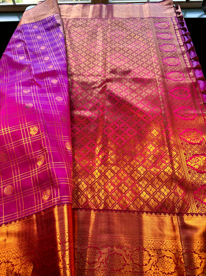 Premium Kanjivaram Saree Wedding Saree with Maggam Work Blouse Purple