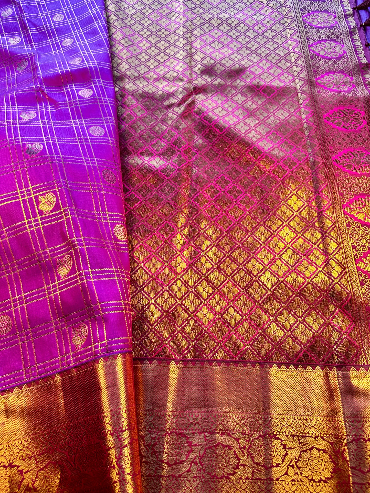 Premium Kanjivaram Saree Wedding Saree with Maggam Work Blouse Purple