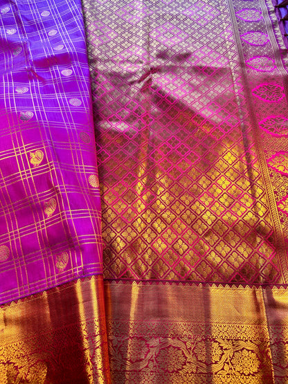 Premium Kanjivaram Saree Wedding Saree with Maggam Work Blouse Purple