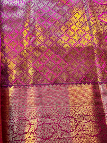 Premium Kanjivaram Saree Wedding Saree with Maggam Work Blouse Purple