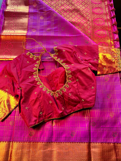 Premium Kanjivaram Saree Wedding Saree with Maggam Work Blouse Purple