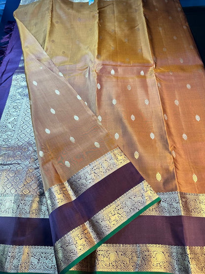 Handloom Pure Kanjivaram Silk Saree Burned Orange with Running Blouse Plus Extra Maggam Work Blouse