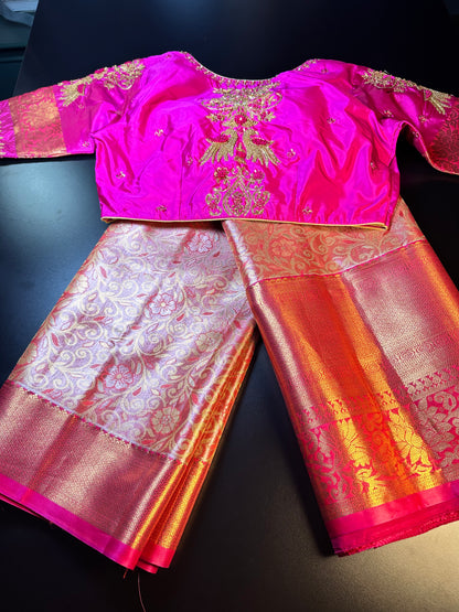 Kanjivaram Tissue Saree, Wedding Saree with Maggam Work Blouse Rani Pink and Baby Pink Buy from USA