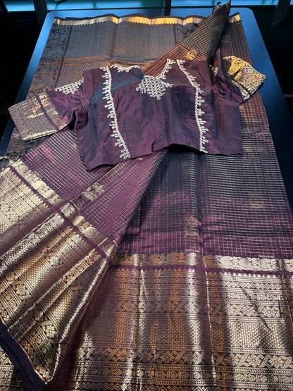 Handloom Mangalagiri Pue Silk Saree with Maggam Work Blouse| Fast Shipping from the USA | Cofee Brown