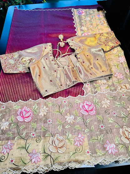 Banarasi Pure Kora Tissue Silk Saree with Embroidery Work 