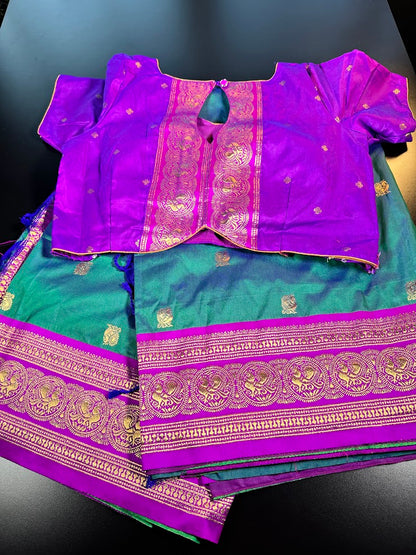 Kanchi Pattu Saree with Butties & Grand Benarasi Border + Stitched Blouse | Ready to wear Saree Blouse USA