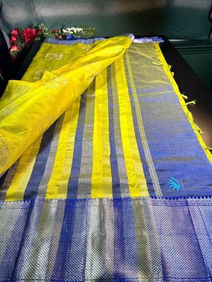 Handloom Mangalagiri Silk Saree with Blouse Green| Fast Shipping from the USA Yellow Blue