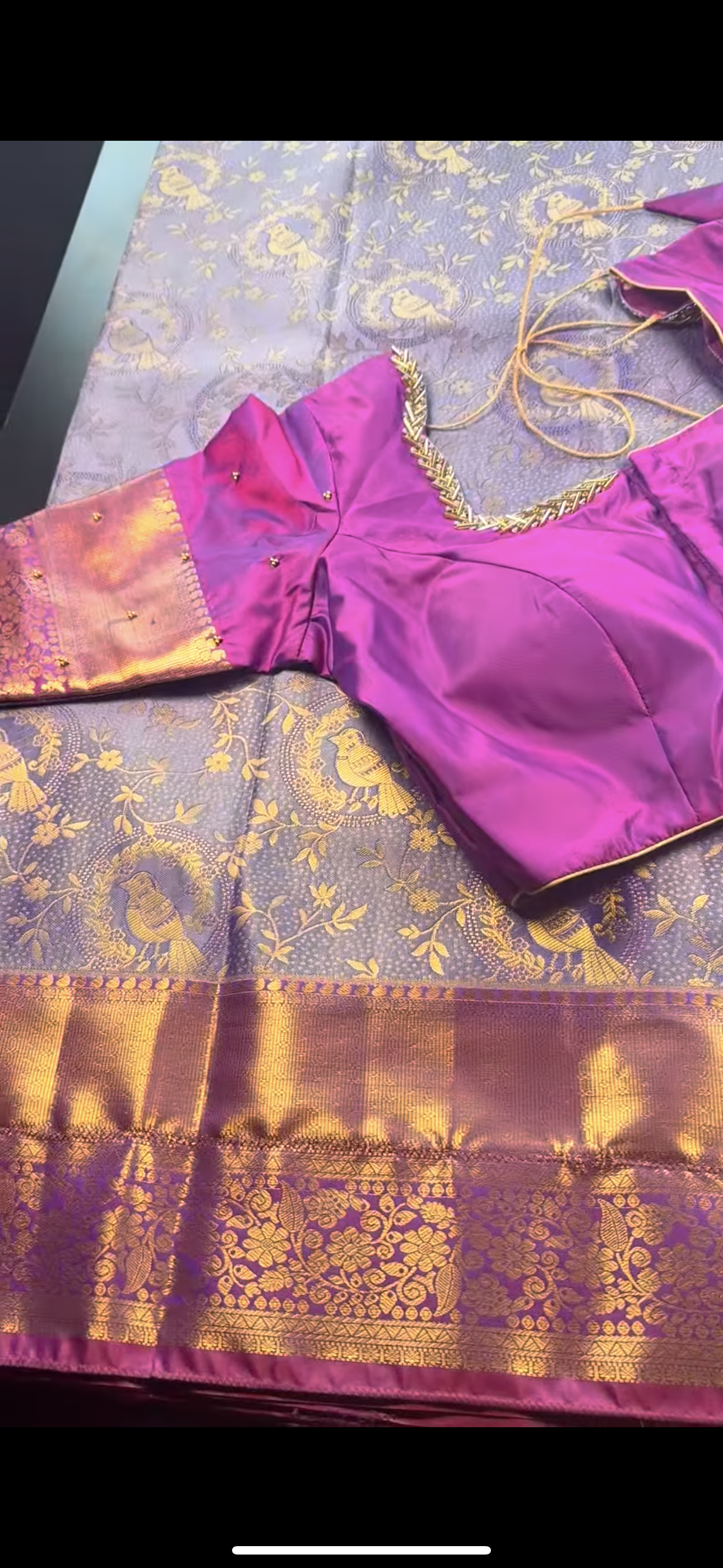 Kanchipuram Silk Saree + Stitched Maggam Work Blouse | Ready to wear Saree Blouse USA