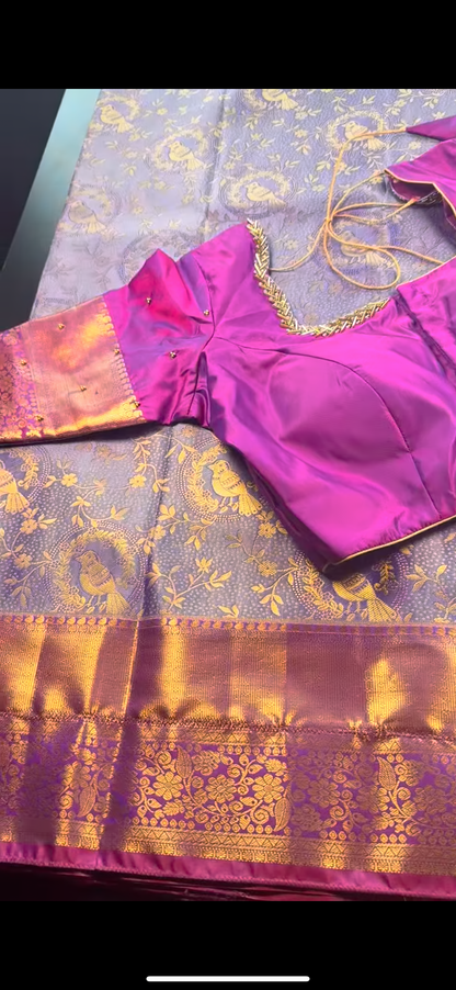 Kanchipuram Silk Saree + Stitched Maggam Work Blouse | Ready to wear Saree Blouse USA