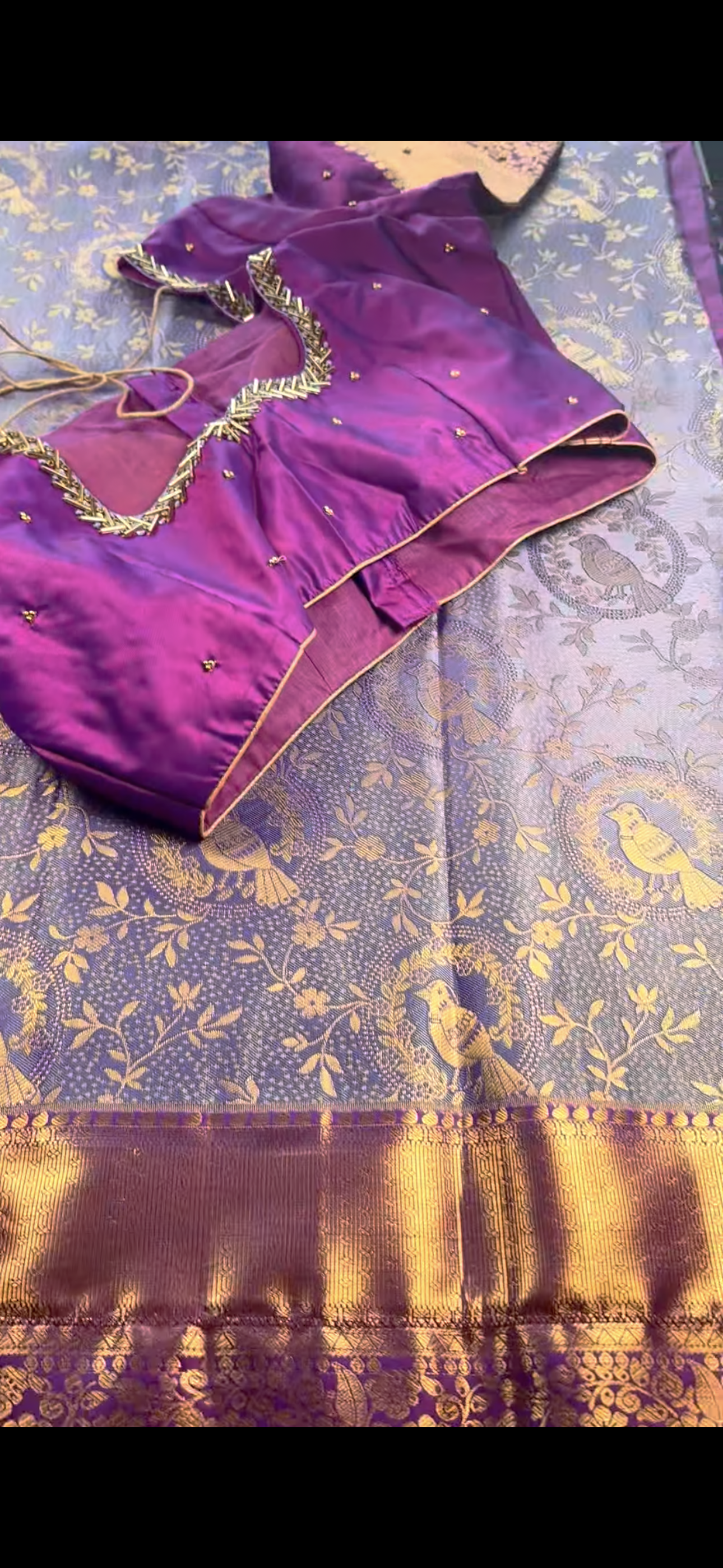 Kanchipuram Silk Saree + Stitched Maggam Work Blouse | Ready to wear Saree Blouse USA