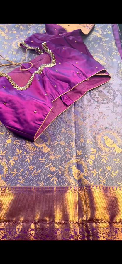 Kanchipuram Silk Saree + Stitched Maggam Work Blouse | Ready to wear Saree Blouse USA
