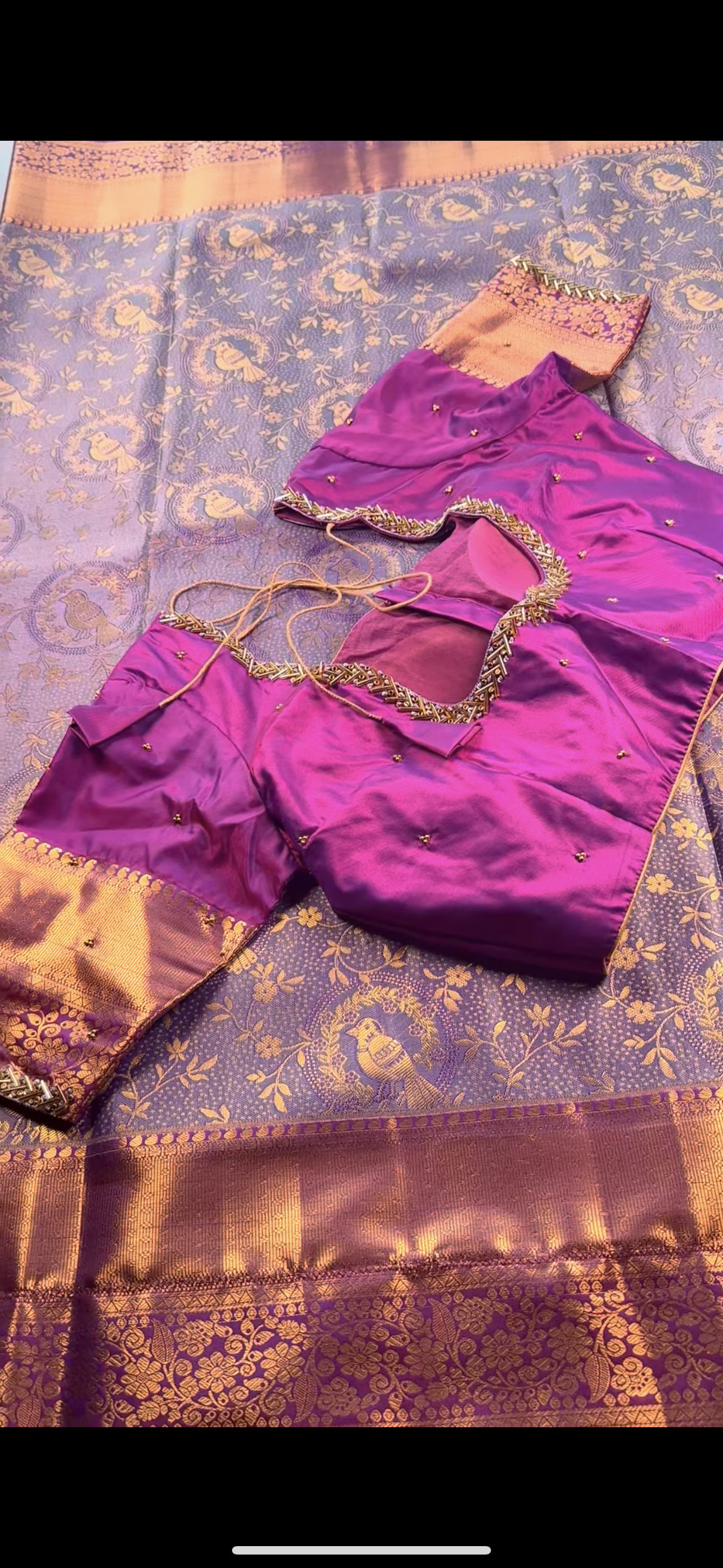 Kanchipuram Silk Saree + Stitched Maggam Work Blouse | Ready to wear Saree Blouse USA