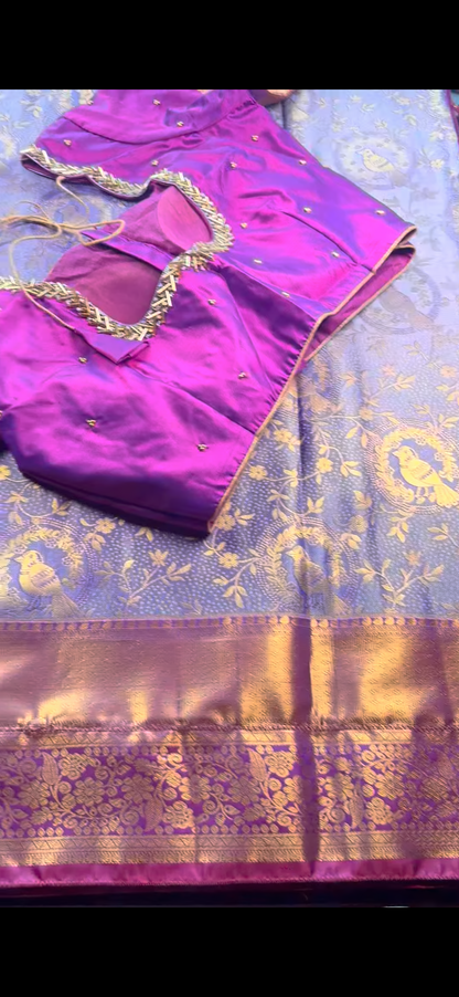 Kanchipuram Silk Saree + Stitched Maggam Work Blouse | Ready to wear Saree Blouse USA