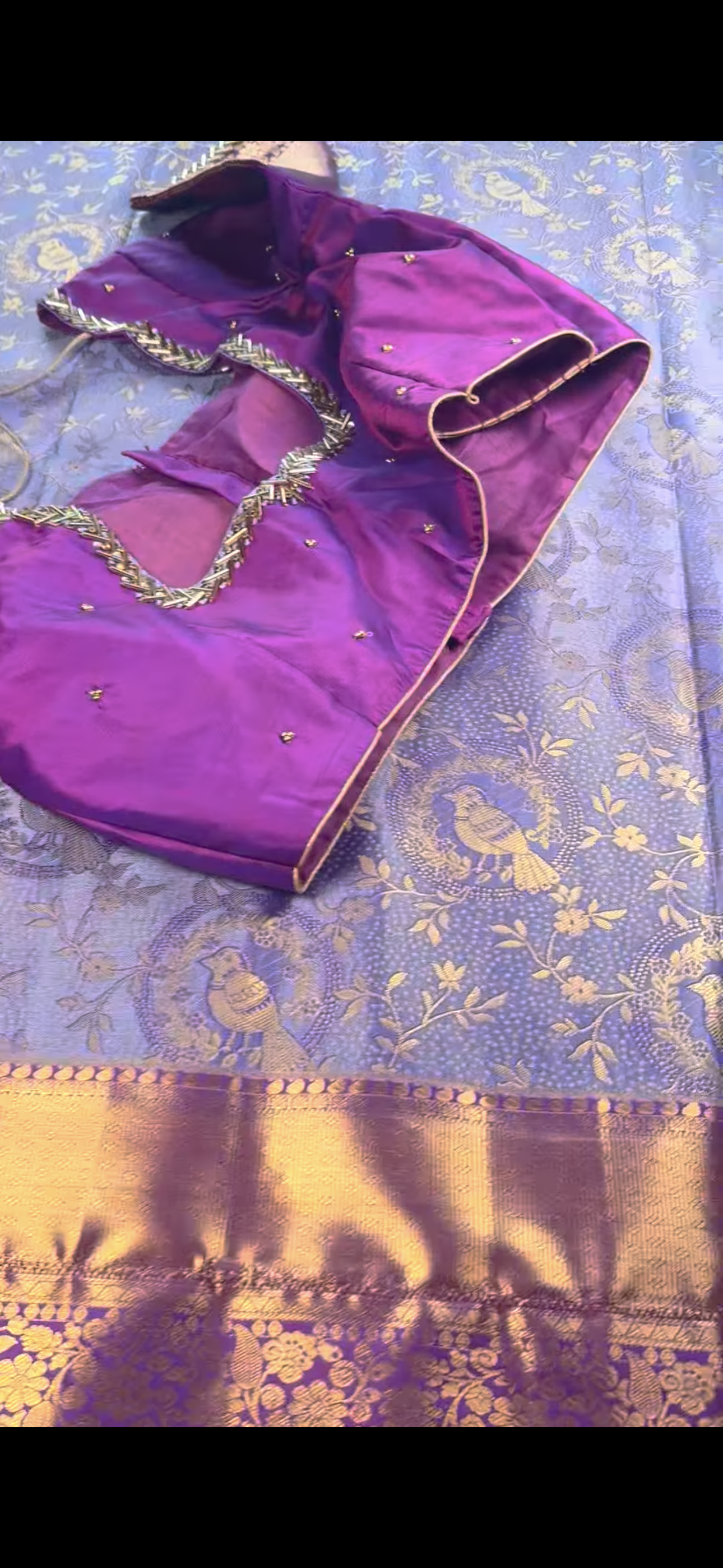 Kanchipuram Silk Saree + Stitched Maggam Work Blouse | Ready to wear Saree Blouse USA