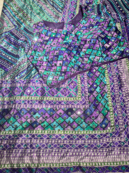 Mirror Work Chinon Silk  Saree | Ready to Wear Saree | Ships from USA|  weddings, parties &amp; festive occasions Saree