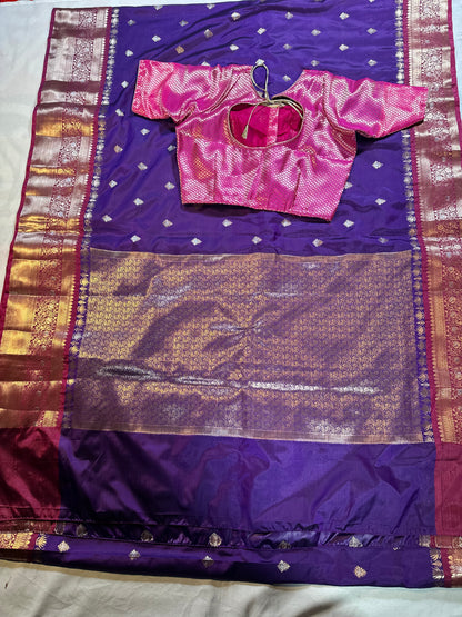 Chiniya Pattu Saree with Stitched Maggam Work Blouse Purple
