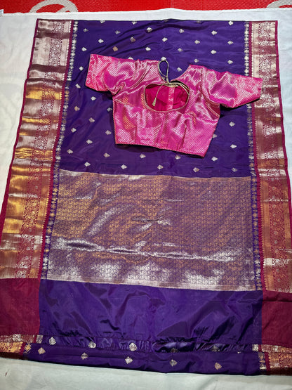 Chiniya Pattu Saree with Stitched Maggam Work Blouse Purple