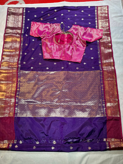 Chiniya Pattu Saree with Stitched Maggam Work Blouse Purple