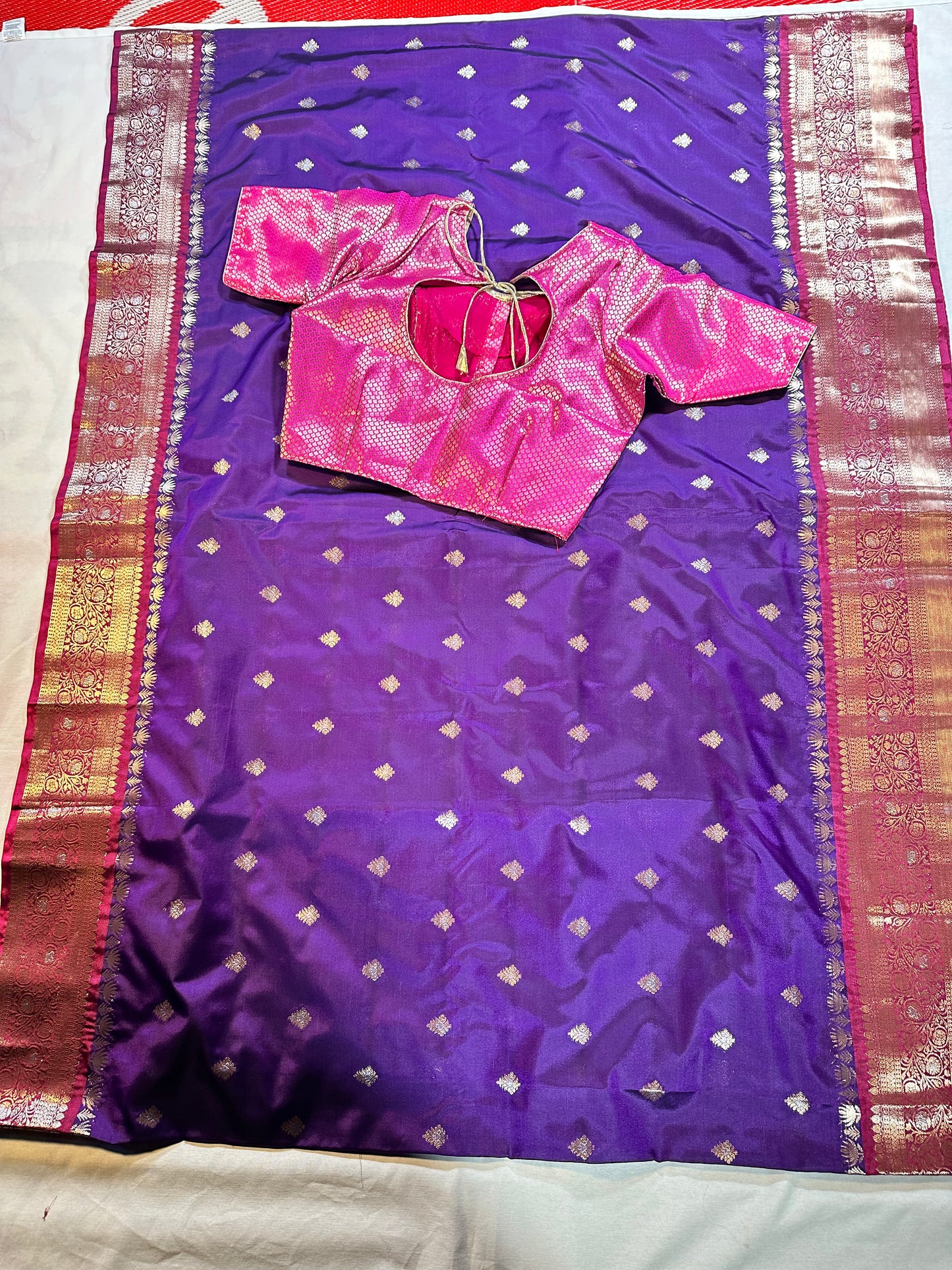 Chiniya Pattu Saree with Stitched Maggam Work Blouse Purple