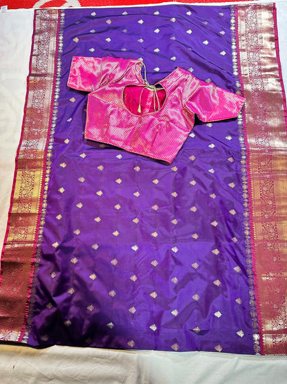 Chiniya Pattu Saree with Stitched Maggam Work Blouse Purple