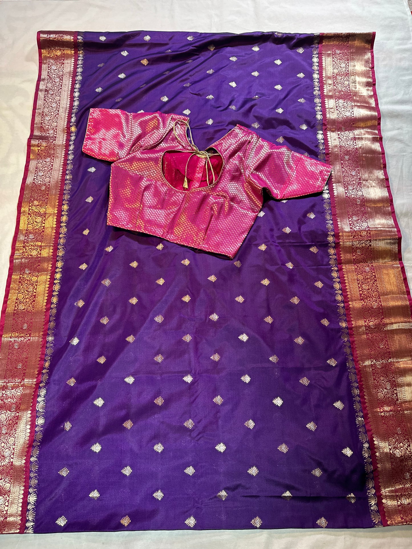 Chiniya Pattu Saree with Stitched Maggam Work Blouse Purple