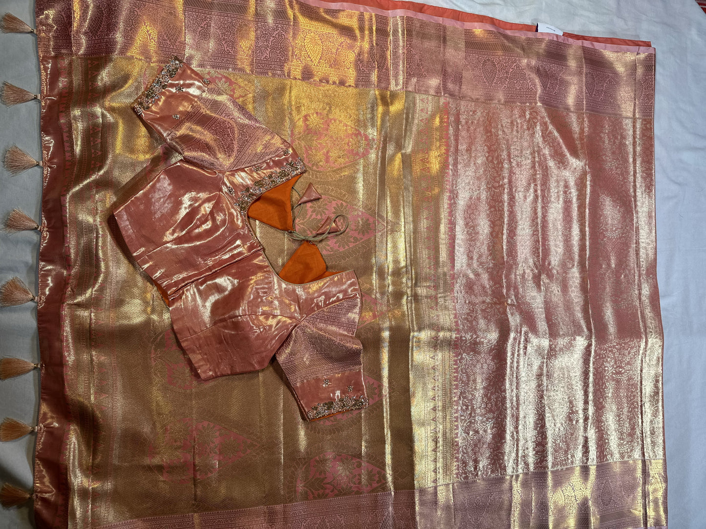 Kanjivaram semi silk saree with maggam work louse pastel shade
