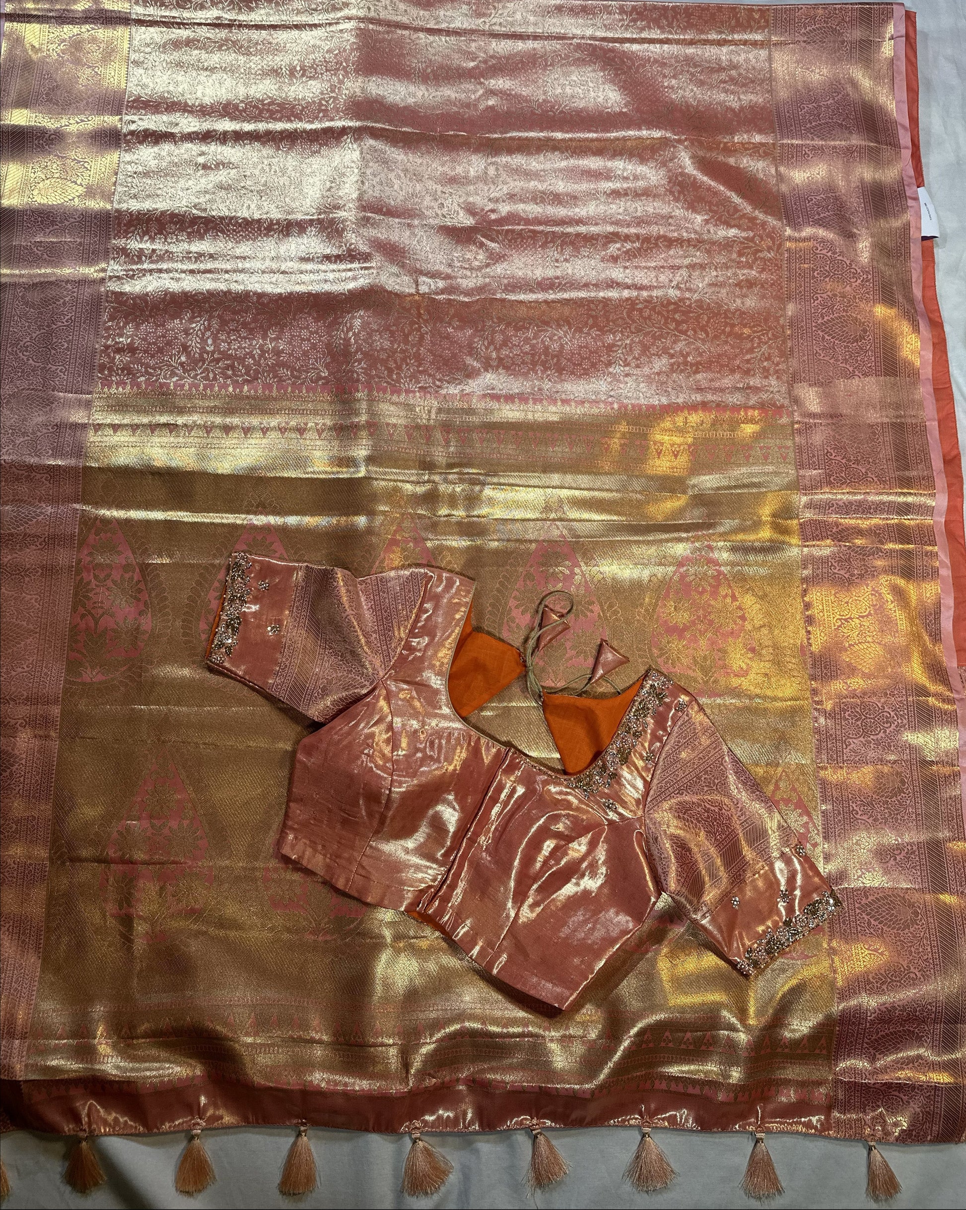 Kanjivaram semi silk saree with maggam work louse pastel shade