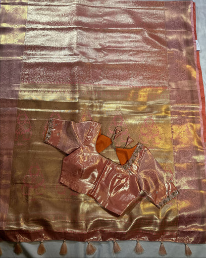 Kanjivaram semi silk saree with maggam work louse pastel shade