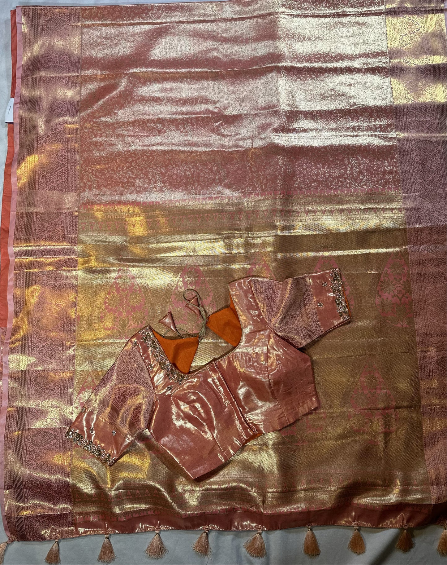 Kanjivaram semi silk saree with maggam work louse pastel shade