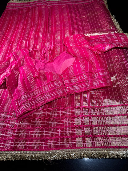 Women Soft Tissue Silk Saree with Weaving Sequin Ribbon Work & Fancy Lace | Party Wear Saree | Shipping from USA