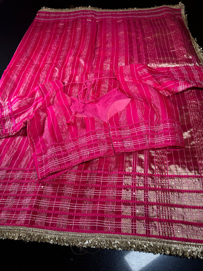 Women Soft Tissue Silk Saree with Weaving Sequin Ribbon Work & Fancy Lace | Party Wear Saree | Shipping from USA