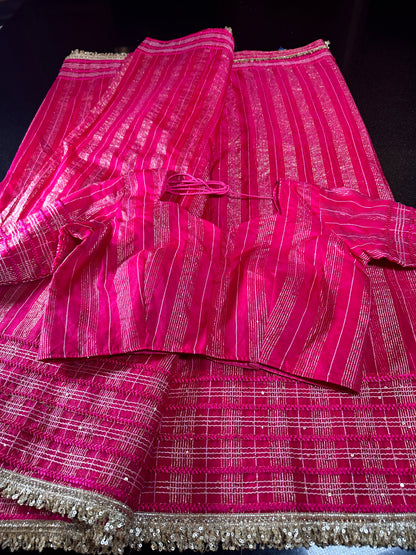 Women Soft Tissue Silk Saree with Weaving Sequin Ribbon Work & Fancy Lace | Party Wear Saree | Shipping from USA
