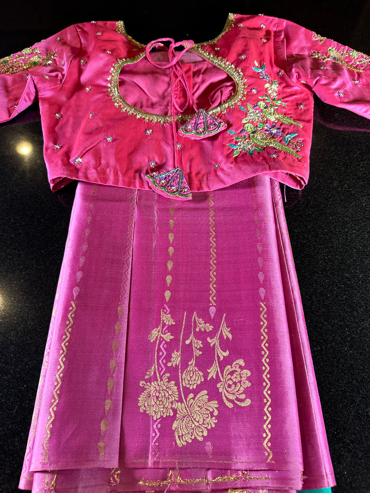 Handloom Pure Kanjivaram Silk Saree with Maggam Work Stitched Blouse | Bridal & Wedding Saree | Shipping from USA