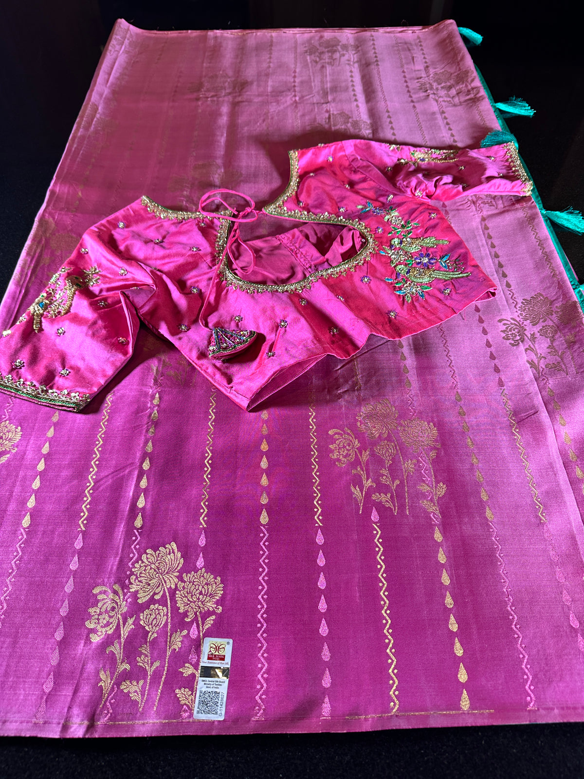 Handloom Pure Kanjivaram Silk Saree with Maggam Work Stitched Blouse | Bridal & Wedding Saree | Shipping from USA