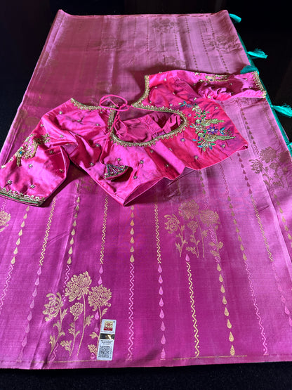 Handloom Pure Kanjivaram Silk Saree with Maggam Work Stitched Blouse | Bridal & Wedding Saree | Shipping from USA