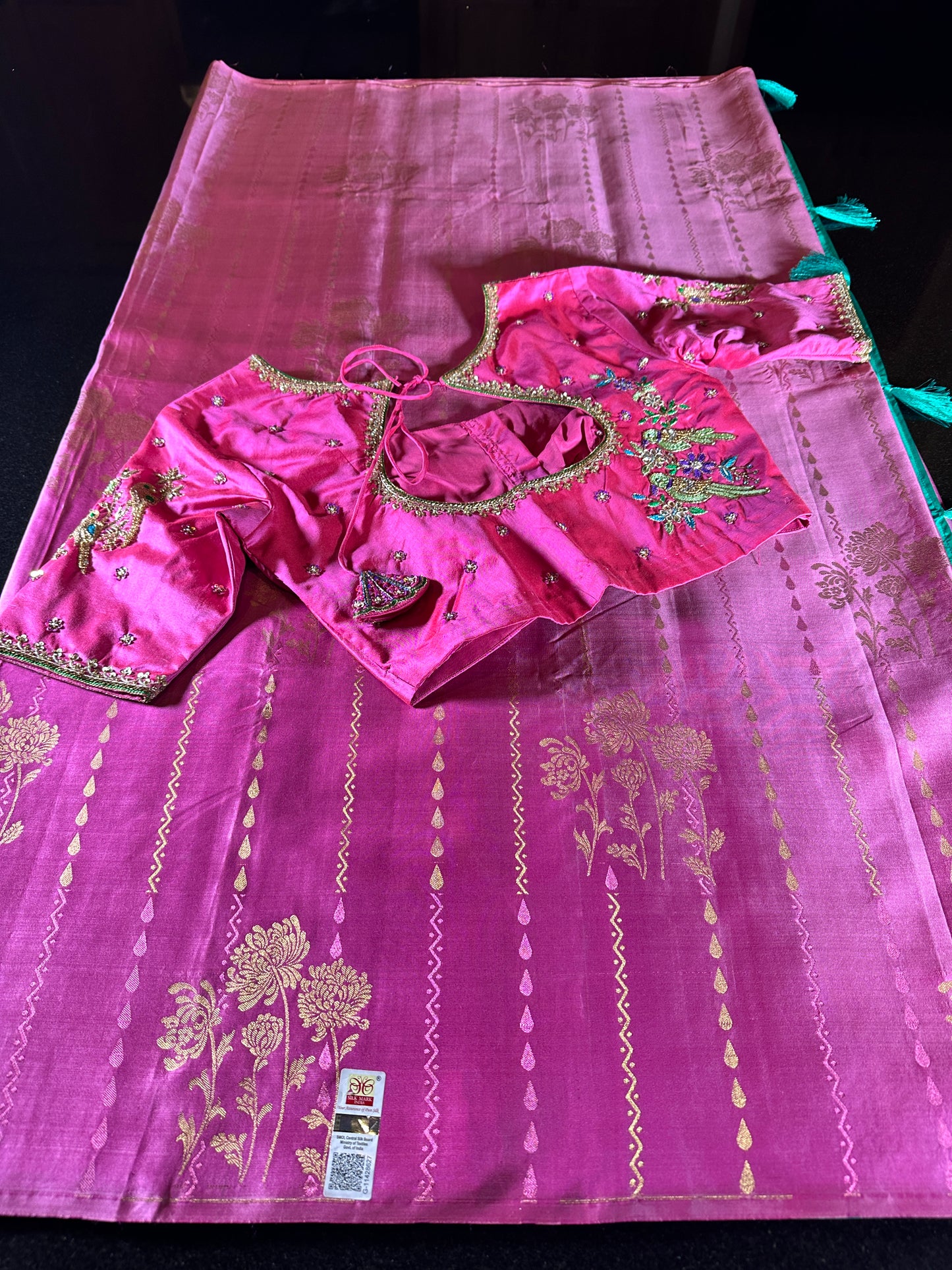 Handloom Pure Kanjivaram Silk Saree with Maggam Work Stitched Blouse | Bridal & Wedding Saree | Shipping from USA