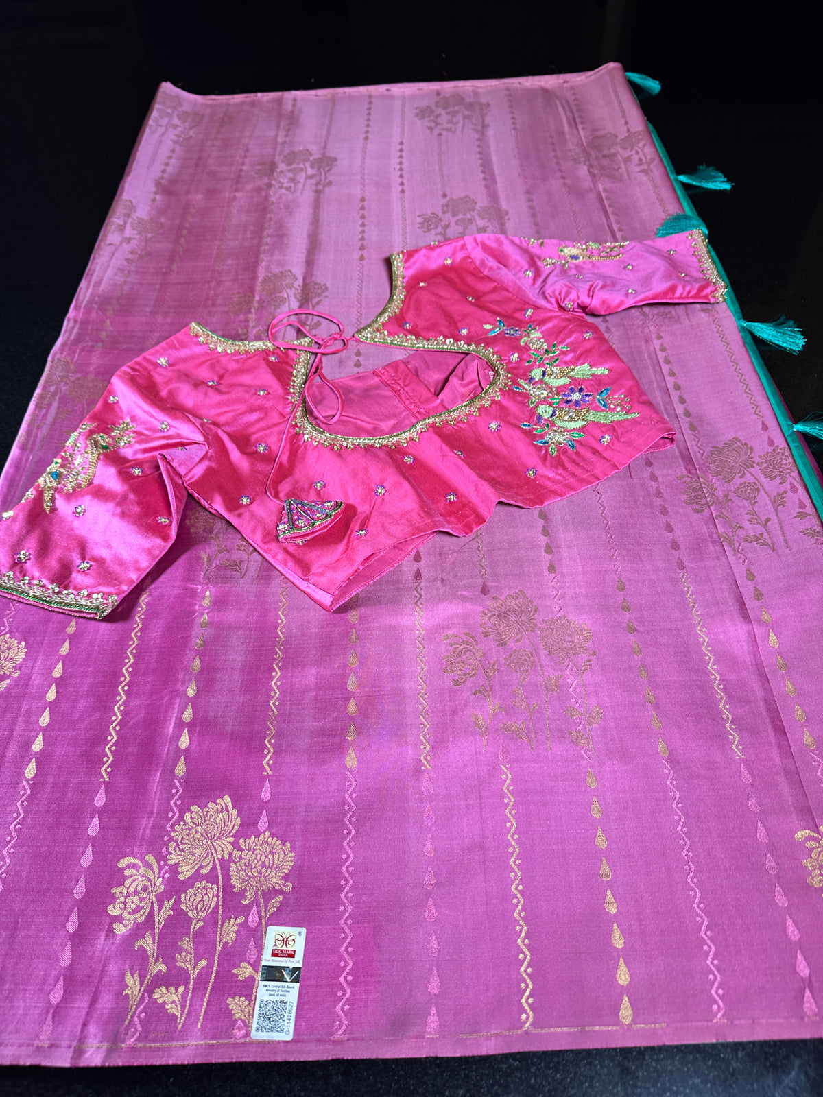 Handloom Pure Kanjivaram Silk Saree with Maggam Work Stitched Blouse | Bridal & Wedding Saree | Shipping from USA
