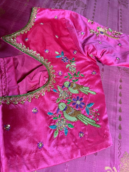 Handloom Pure Kanjivaram Silk Saree with Maggam Work Stitched Blouse | Bridal & Wedding Saree | Shipping from USA