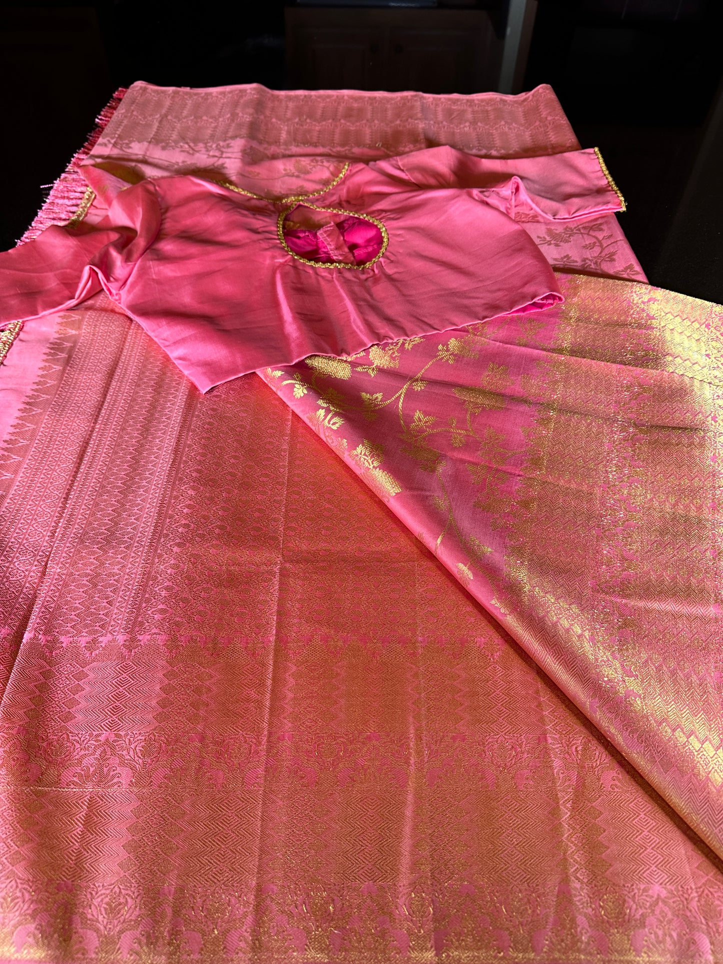 Handloom Pure Kanjivaram Pure Silk Saree | Silk Mark Certified Kanchi Pattu Saree, Stitched Blouse, Partywear, Wedding Saree, Shipping from USA Pink