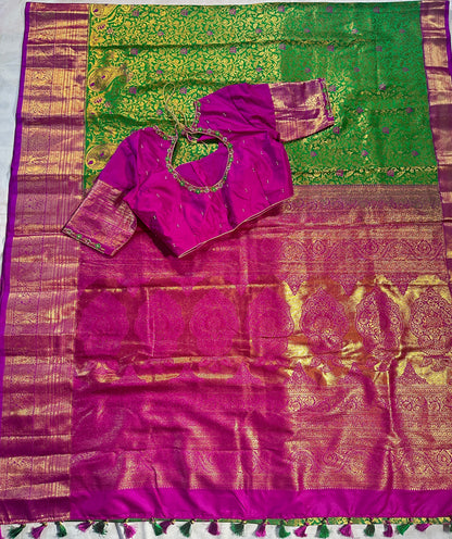 Kanjivaram Premium Semi Silk Saree with Embroidered Blouse | Wedding & Festive Ethnic Wear