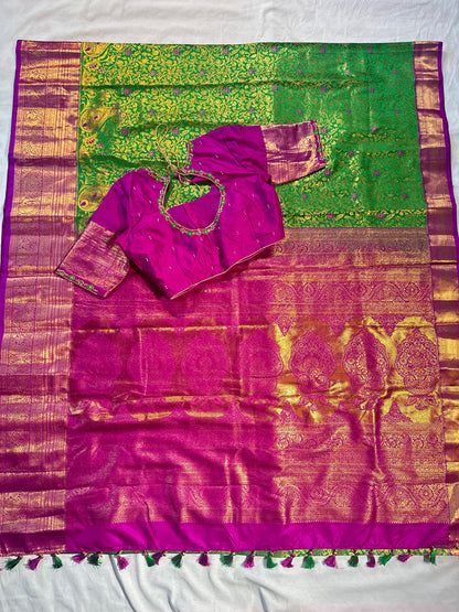 Kanjivaram Premium Semi Silk Saree with Embroidered Blouse | Wedding & Festive Ethnic Wear