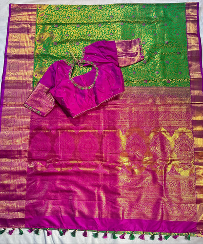 Kanjivaram Premium Semi Silk Saree with Embroidered Blouse | Wedding & Festive Ethnic Wear