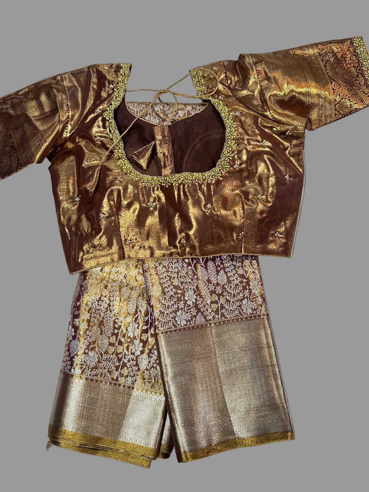 Traditional South Indian Saree | Kanjivaram Tissue  Premium Semi Silk with Maggam Work  Blouse Ready-to-Wear