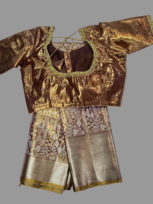 Traditional South Indian Saree | Kanjivaram Tissue  Premium Semi Silk with Maggam Work  Blouse Ready-to-Wear