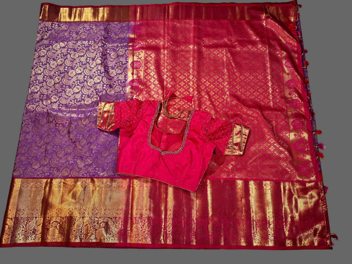 Elegant Blue Premium Kanjivaram Semi Silk Saree | Wedding Guest, Festive & Traditional Indian Wear