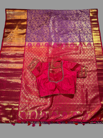 Elegant Blue Premium Kanjivaram Semi Silk Saree | Wedding Guest, Festive & Traditional Indian Wear