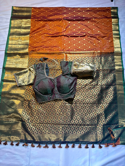 Royal Blue Kanjivaram Semi Silk Saree with Embroidered Blouse | Wedding & Festive Ethnic Wear