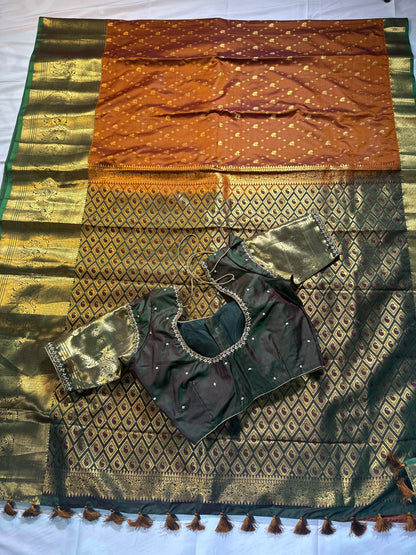 Royal Blue Kanjivaram Semi Silk Saree with Embroidered Blouse | Wedding & Festive Ethnic Wear